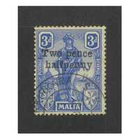 Malta: 1925 2½d Surcharge ON 3d Ultramarine Single Stamp SG 142 FU #BR361