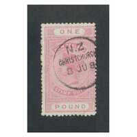 New Zealand: Postal Fiscal QV Type 1882 p12 £1 Rose-Pink Single Stamp SG F21 FU #BR372