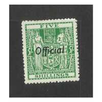 New Zealand: 1943 5/- Arms p14 OPT Official Single Stamp SG O133 MLH #BR374
