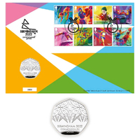 Great Britain 2022 Birmingham Commonwealth Games Stamps & Brilliant UNC 50p Coin Cover - PNC