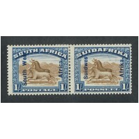 South West Africa: 1927 OPT In Blue ON 1/- Wildebeest Pair SG 51 MLH #BR396