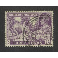 Burma: 1938-1940 KGVI 3a Single Stamp SG 26 FU #BR412
