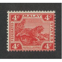 Federated Malay States: 1922 4c Tiger Variety "WMK Upright" Single Stamp SG 38b MLH #BR413