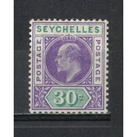 Seychelles: 1906 KEVII 30c M/Crown CA WMK Single Stamp SG 66 MUH #BR414