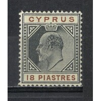 Cyprus: 1904 KEVII MULT Crown CA WMK 18pi Single Stamp SG 70 MLH #BR415