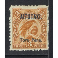 Aitutaki: 1903 OPT ON 3d HUIA Single Stamp SG 5 MLH #BR416