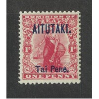 Aitutaki: 1913 OPT ON 1d Dominion Single Stamp SG 10 MLH #BR416