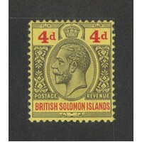 British Solomon Islands: 1914 KGV M/Crown CA WMK 4d Single Stamp SG 29 MLH #BR416