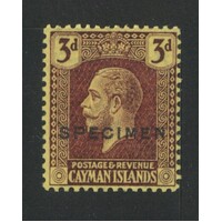Cayman Islands: 1923 KEVII 3d OPT Specimen Single Stamp SG 75s MLH #BR423