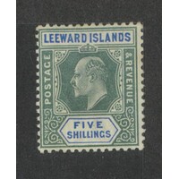 Leeward Islands: 1902 KEVII Crown CA WMK 5/- Single Stamp SG 28 MLH #BR423