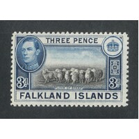 Falkland Islands: 1941 KGVI 3d Sheep, Deep Blue Shade Single Stamp SG 153a MUH #BR425