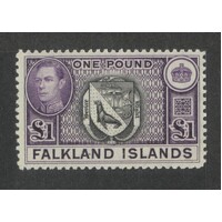 Falkland Islands: 1938 KGVI £1 Arms Single Stamp SG 163 MLH #BR425