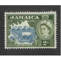 Jamaica: 1956 QE/Fort 2/- Blue And Bronze-Green Single Stamp SG 170 MLH #BR428