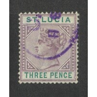 St Lucia: 1891 QV DIE II 3d Single Stamp SG 47 FU #BR429