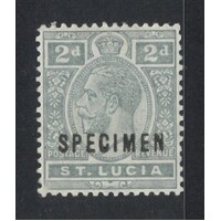 St Lucia: 1912-1921 KGV 2d MULT Crown CA WMK OPT Specimen Single Stamp SG 80s MLH #BR429