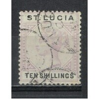 St Lucia: 1891 QV 10/- Single Stamp SG 52 Small Fault Otherwise FU #BR429