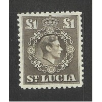 St Lucia: 1946 KGVI £1 Single Stamp SG 141 MUH #BR429