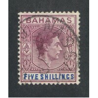Bahamas: 1951 KGVI 5/- Red-Purple And Bright Blue Single Stamp SG 156e FU #BR430