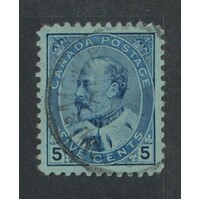 Canada: 1903 KEVII 5c Blue/Bluish Single Stamp SG 178 FU #BR432
