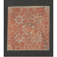 New Brunswick: 1851 On Very Lightly Blued Paper 3d Dull Red SG 2 Cut Close At Left USED #BR432