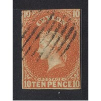 Ceylon: 1857 QV 10d Vermillion Single Stamp SG 9 Cut Close But Attractive FU #BR433
