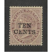Ceylon: 1885 10c ON 24c Single Stamp SG 185 MH #BR433