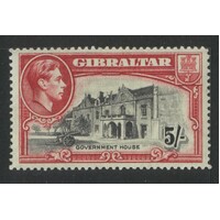 Gibraltar: 1938 KGVI/Government House 5/- P14 Single Stamp SG 129 MLH #BR435