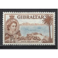 Gibraltar: 1953 QE 1/- Straits With "Re-Entry" Variety Single Stamp SG 154a MUH #BR435