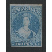 New Zealand: 1856 Chalon 2d Blue On Lightly Blued Paper No WMK Four Margins But Small Tear SG 5 MNG #BR440