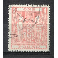 New Zealand: Arms Fiscals 1950 MULT WMK £1 Single Stamp SG F203w FU #BR440