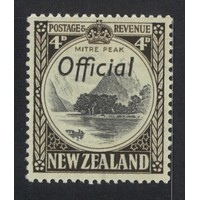 New Zealand: 1936 4d Mitre Peak p14 x 13½ OPT Official Single Stamp SG O126 MLH #BR440