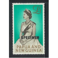 Papua New Guinea: 1963 £1 QE OPT "Specimen" 15½mm Single Stamp SG 45s MLH #BR442