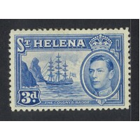 St Helena: 1938 KGVI 3d Ultramarine Single Stamp SG 135 MLH #BR443
