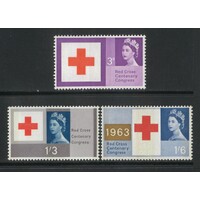 Great Britain: 1963 Red Cross Phosphor Set/3 Stamps SG 642p/44p MUH #BR449