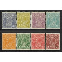 Australia: 1926-1930 KGV Small MULT WMK p14 Set/8 Stamps TO 1/4d MLH #CD13