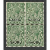 Nauru: 1916 KGV ½d SG 1 In Block/4 Stamps FU #CD20