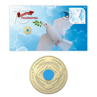 Australia 2022 Remembrance Day: Peacekeeping 75 Years Stamp & $2 Coloured Coin PNC