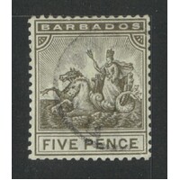 Barbados: 1892 WMK Crown CA, Seal 5d Single Stamp SG 110 FU #BR354
