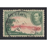 Ceylon: 1945 KGVI 30c Irrigation Tank With Upright WMK Single Stamp SG 393b FU #BR367