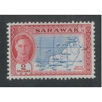Sarawak: 1950 KGVI $2 Map Single Stamp SG 184 FU #BR367