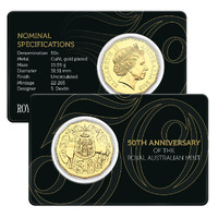 2015 50th Anniversary of The Royal Australian Mint 50c Gold Plated UNC Coin