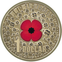 Australia 2015 WWI War Heroes Coloured Poppy $1 UNC Coin Carded