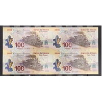 Mexico 2007 Revolution Anniv. 2010 Block/4 100 Pesos Polymer Banknotes S/N. 6111 UNC