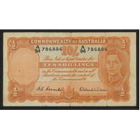 Commonwealth of Australia 1952 Ten Shillings Banknote Coombs/Wilson R15 gFine #P-34