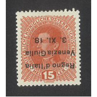 Venezia Guilia-Italian Occupation 1918 15h Emperor Stamp "Overprint Inverted", Scott N6a MUH 29-15