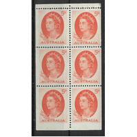 Australia 1965 QEII Red 5d Booklet Pane of 6 Stamps BW403c (SG354cb) MUH 29-16
