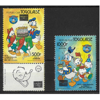 Togo 1986 Ameripex'86 Overprinted on Donald Duck 500f & 1000f Stamps MUH 31-4