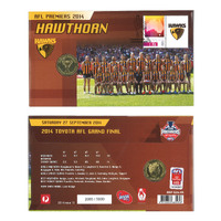 Australia 2014 AFL Premiers Hawthorn Hawks Stamp & $1 UNC Coin Cover - PNC