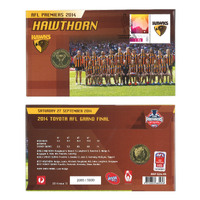 Australia 2014 AFL Premiers Hawthorn Hawks Stamp & $1 UNC Coin Cover - PNC
