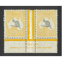 Australia Kangaroo Small Multi WMK 5/- Ash Imprint Pair Stamps W/ Variety 31-21